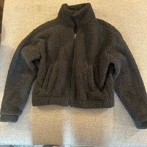 American Eagle Sherpa Zip-Up Jacket in Dark Gray